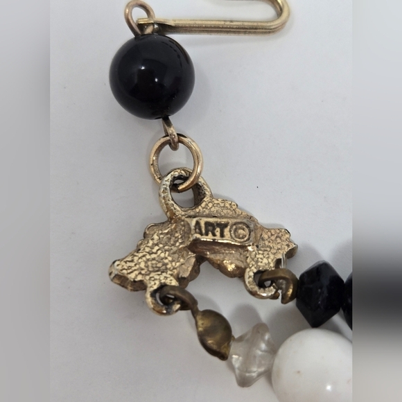 VINTAGE ART ARTHUR PEPPER BLACK & WHITE BEAD DOUBLE STRAND NECKLACE JEWELRY - Picture 9 of 14